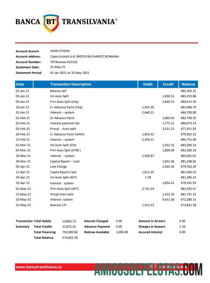 Romania Banca Transilvania Excel Pdf amostra